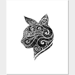 Swirly Cat Portrait Posters and Art